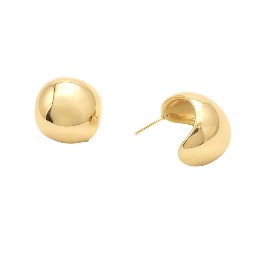 14K Gold Dipped Modern Dome Mini Hoop Stud Earrings