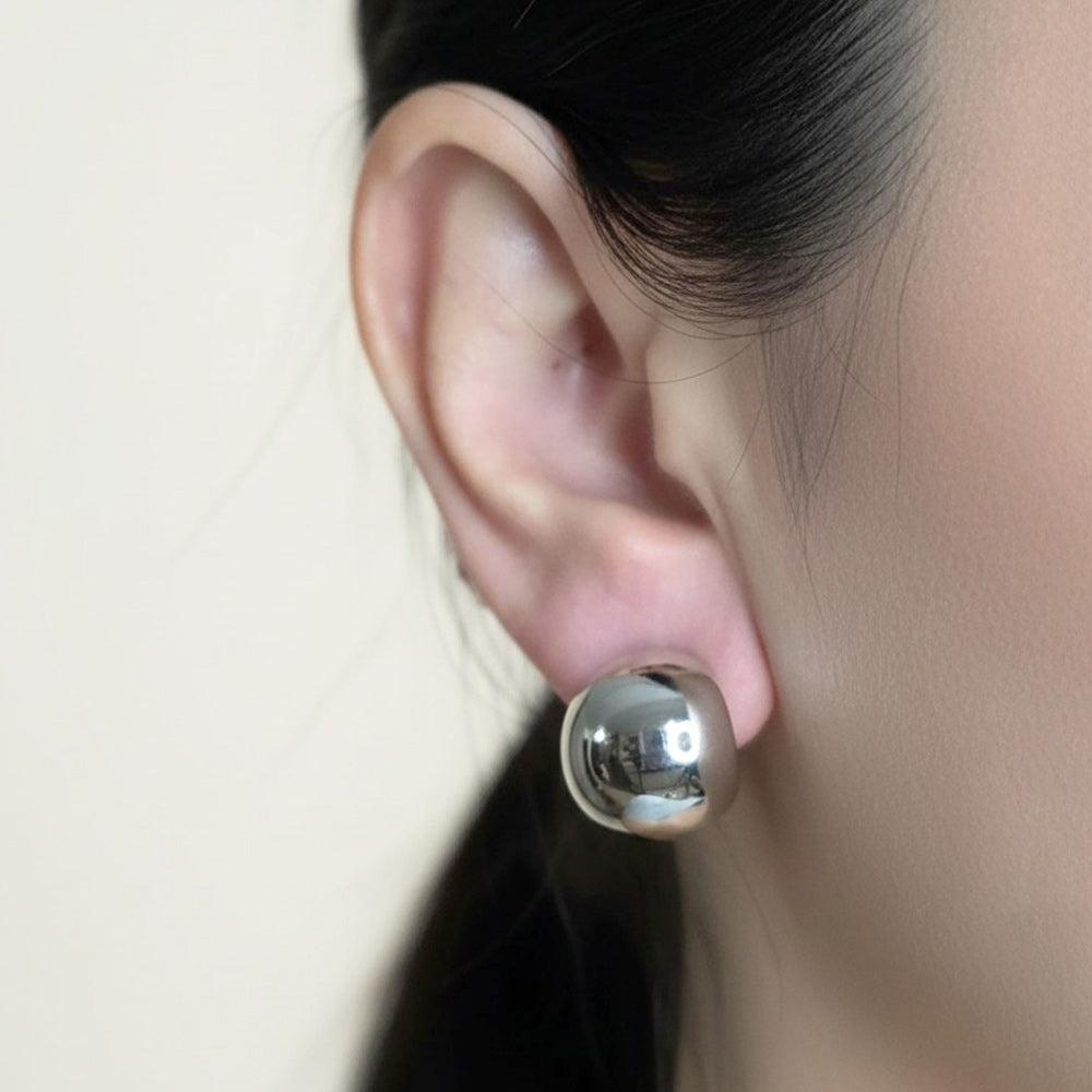 14K Gold Dipped Modern Dome Mini Hoop Stud Earrings