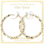 SECRET BOX_Genuine Gold Dipped Hypoallergenic Geometric Textured Hoop Earrings