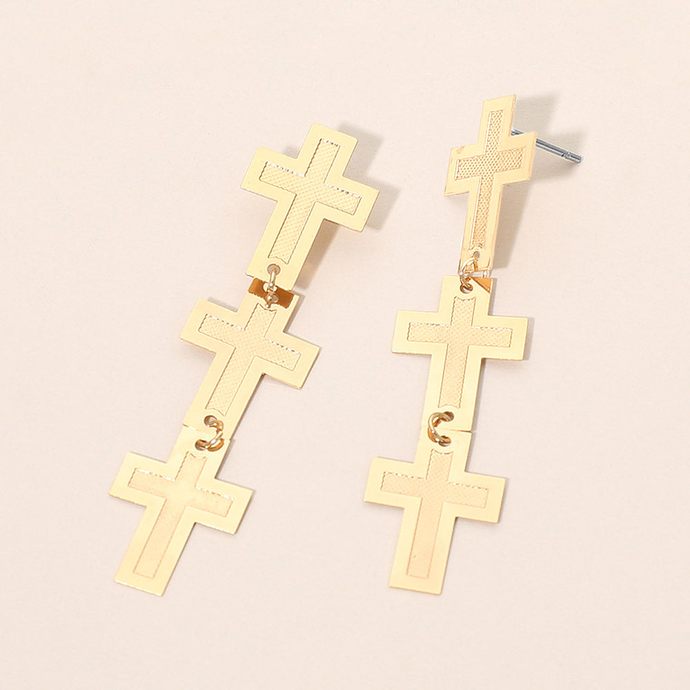 Lightweight Triple Minimal Cross Link Drop Earrings