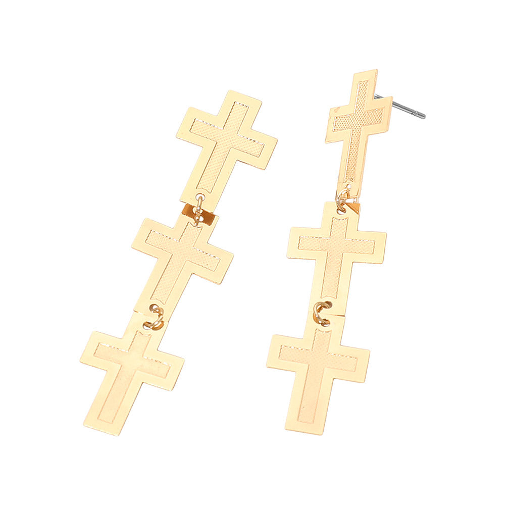 Lightweight Triple Minimal Cross Link Drop Earrings