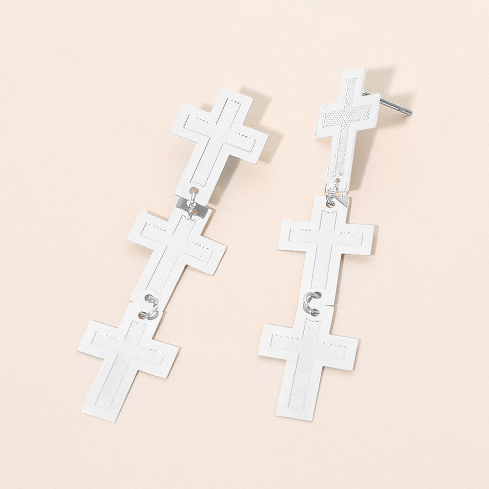 Lightweight Triple Minimal Cross Link Drop Earrings