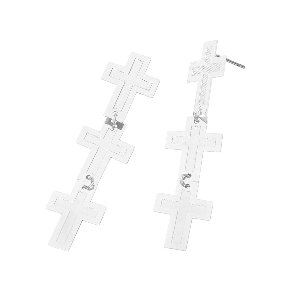 Lightweight Triple Minimal Cross Link Drop Earrings