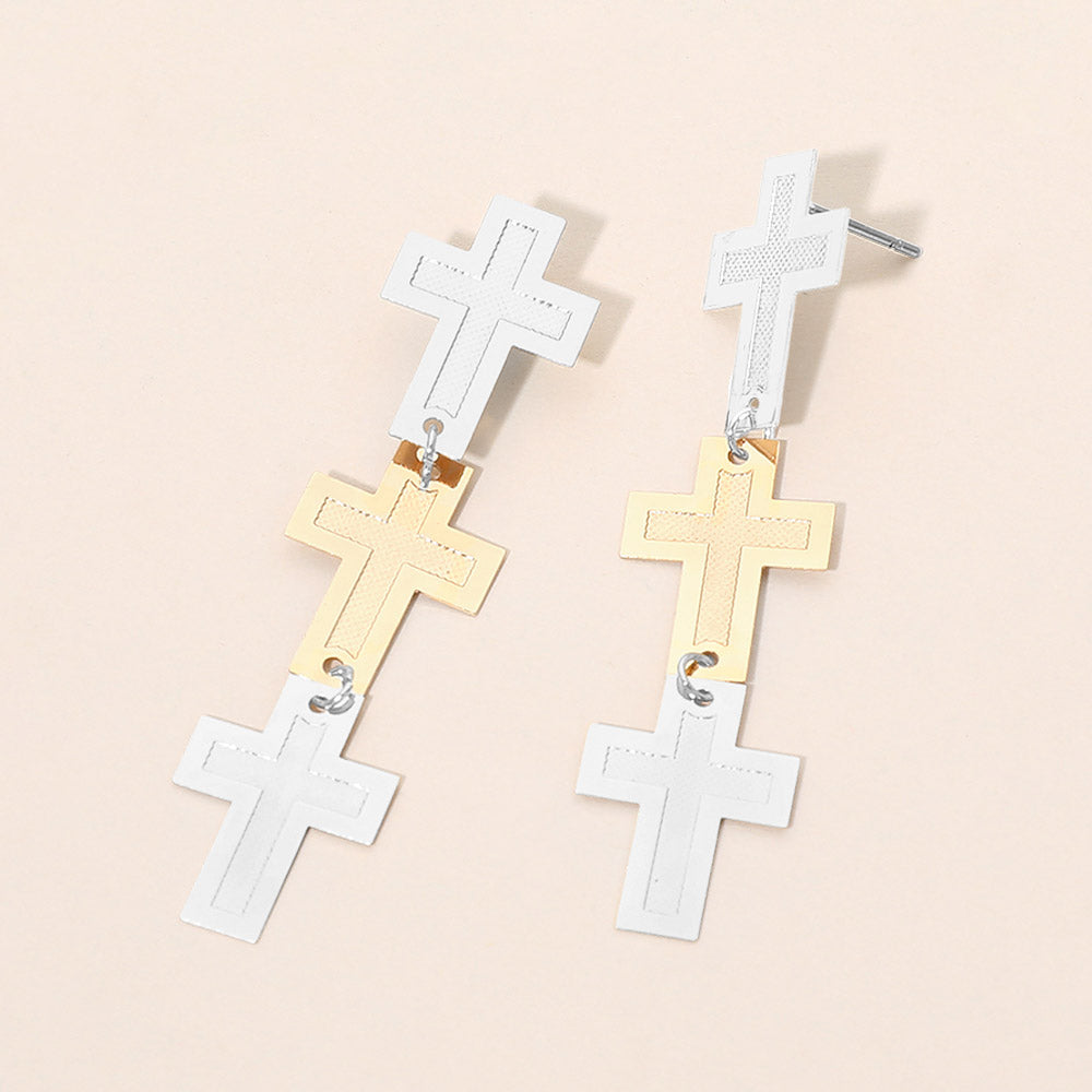 Lightweight Triple Minimal Cross Link Drop Earrings
