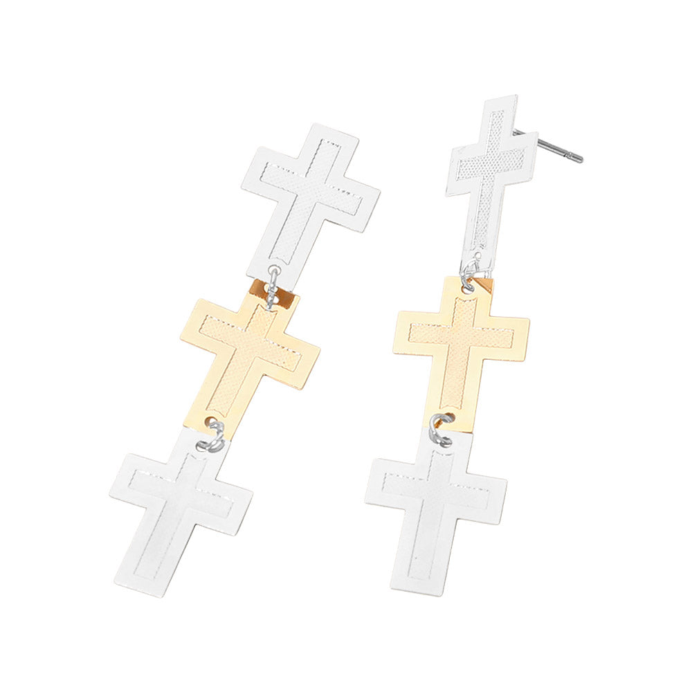 Lightweight Triple Minimal Cross Link Drop Earrings