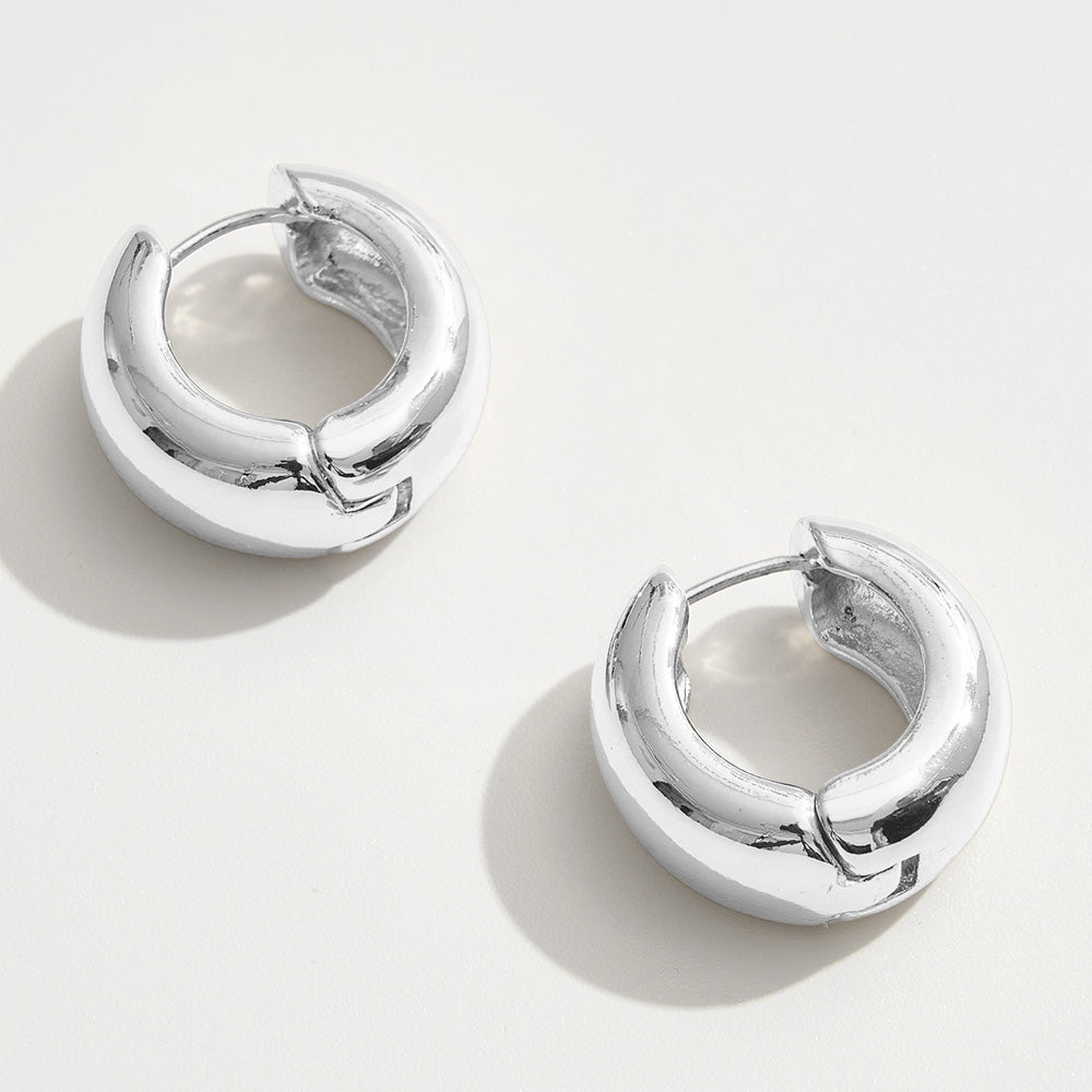 White Gold Dipped Bold Round Huggie Hoop Earrings
