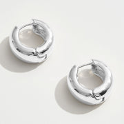 White Gold Dipped Bold Round Huggie Hoop Earrings