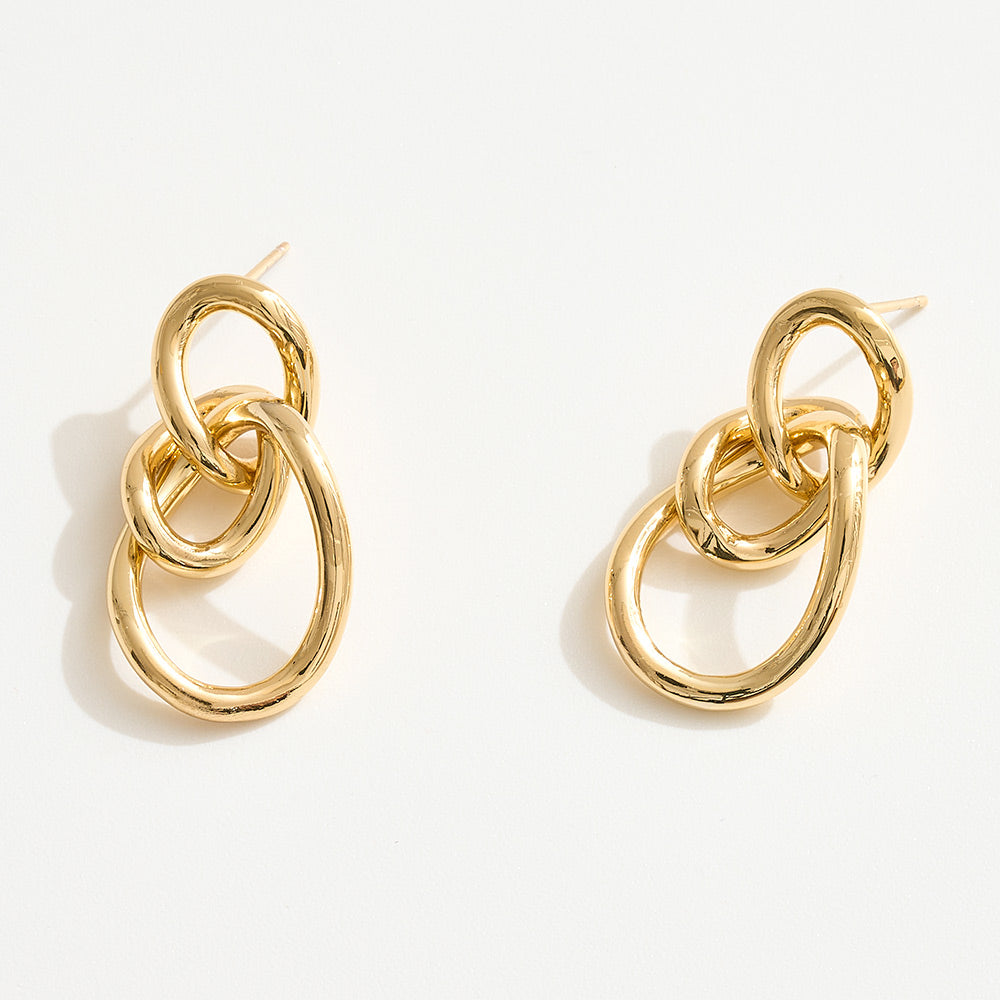 14K Gold Dipped Triple Interlocking Hoop Drop Earrings