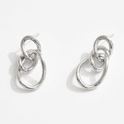 White Gold Dipped Triple Interlocking Hoop Drop Earrings