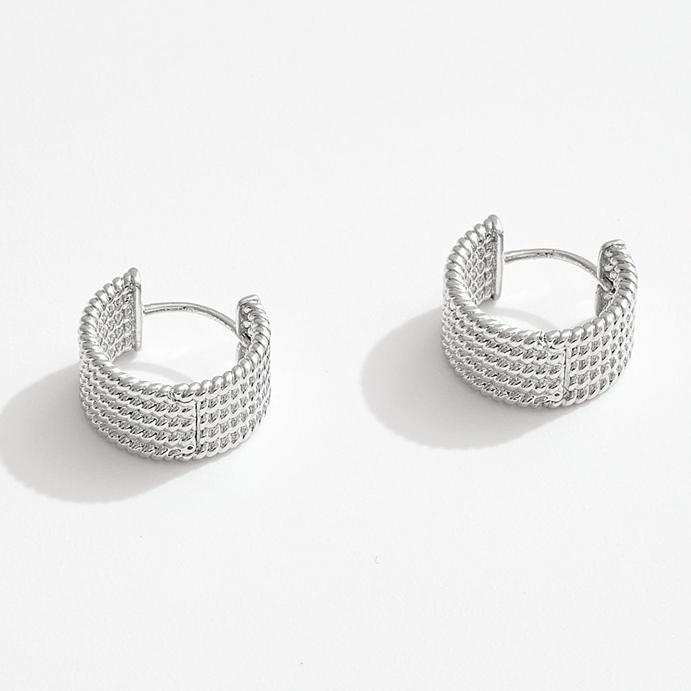 White Gold Dipped Textured Huggie Hoop Earrings