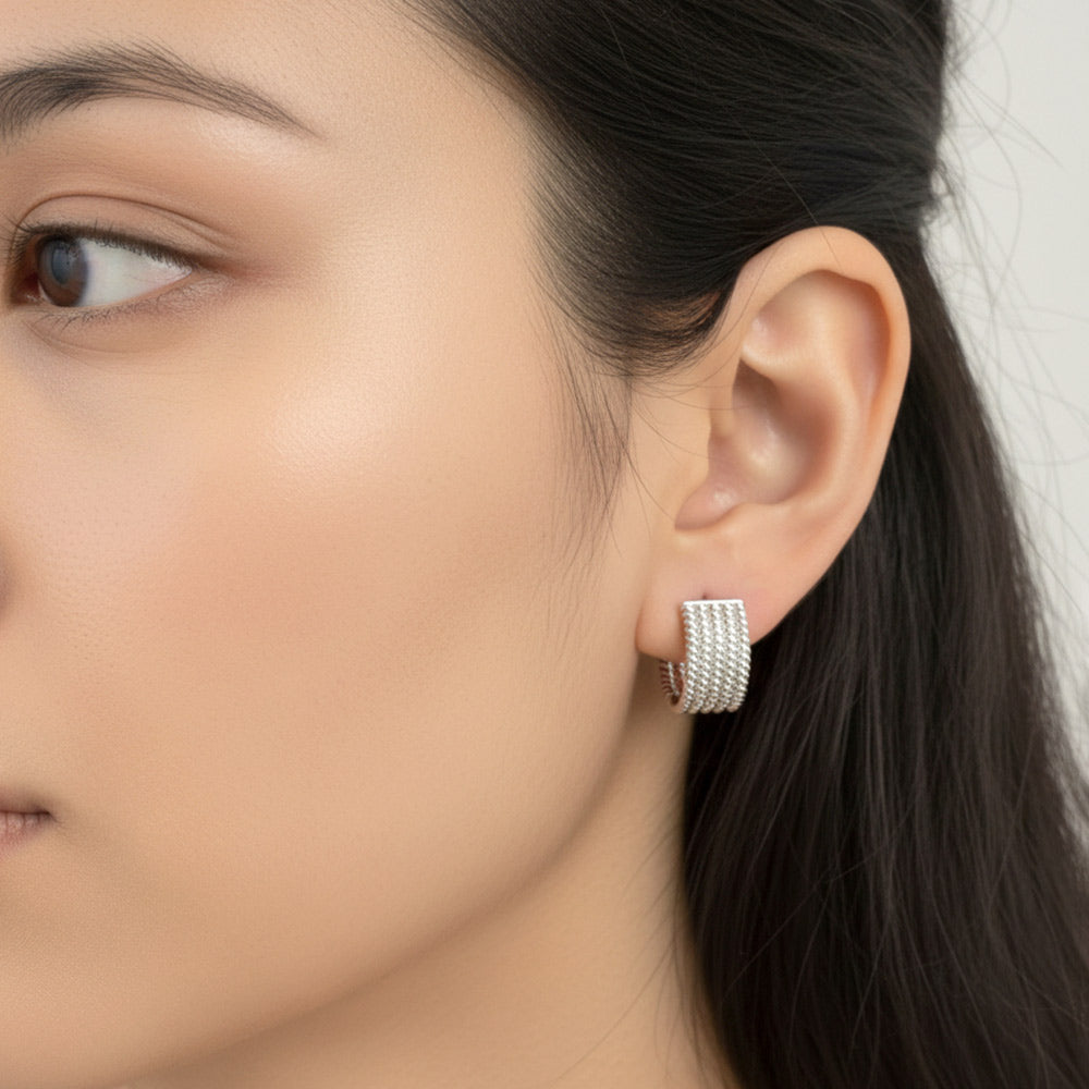 White Gold Dipped Textured Huggie Hoop Earrings
