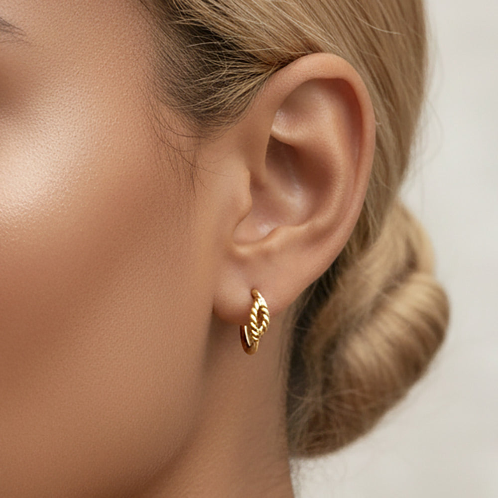 14K Gold Dipped Textured Mini Huggie Hoop Earrings