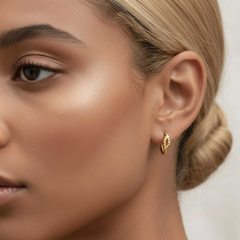 14K Gold Dipped Textured Mini Huggie Hoop Earrings