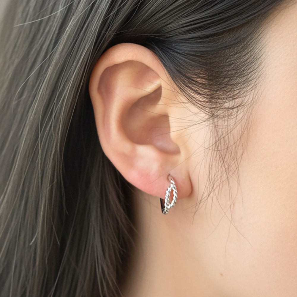 White Gold Dipped Textured Mini Huggie Hoop Earrings