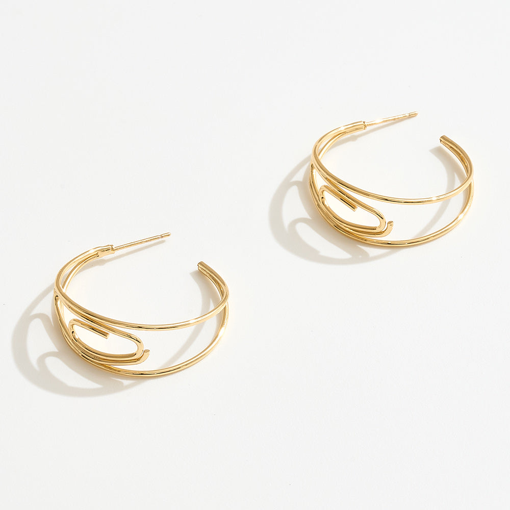 14K Gold Dipped Sculptural Open Hoop Earrings