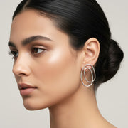 White Gold Dipped Sculptural Oval Earrings