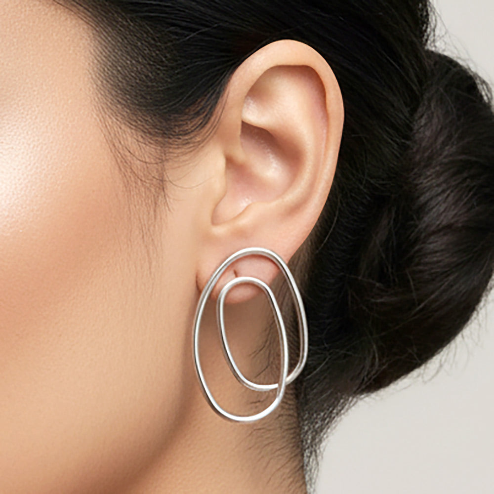 White Gold Dipped Sculptural Oval Earrings