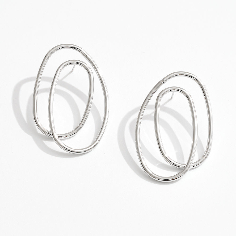 White Gold Dipped Sculptural Oval Earrings