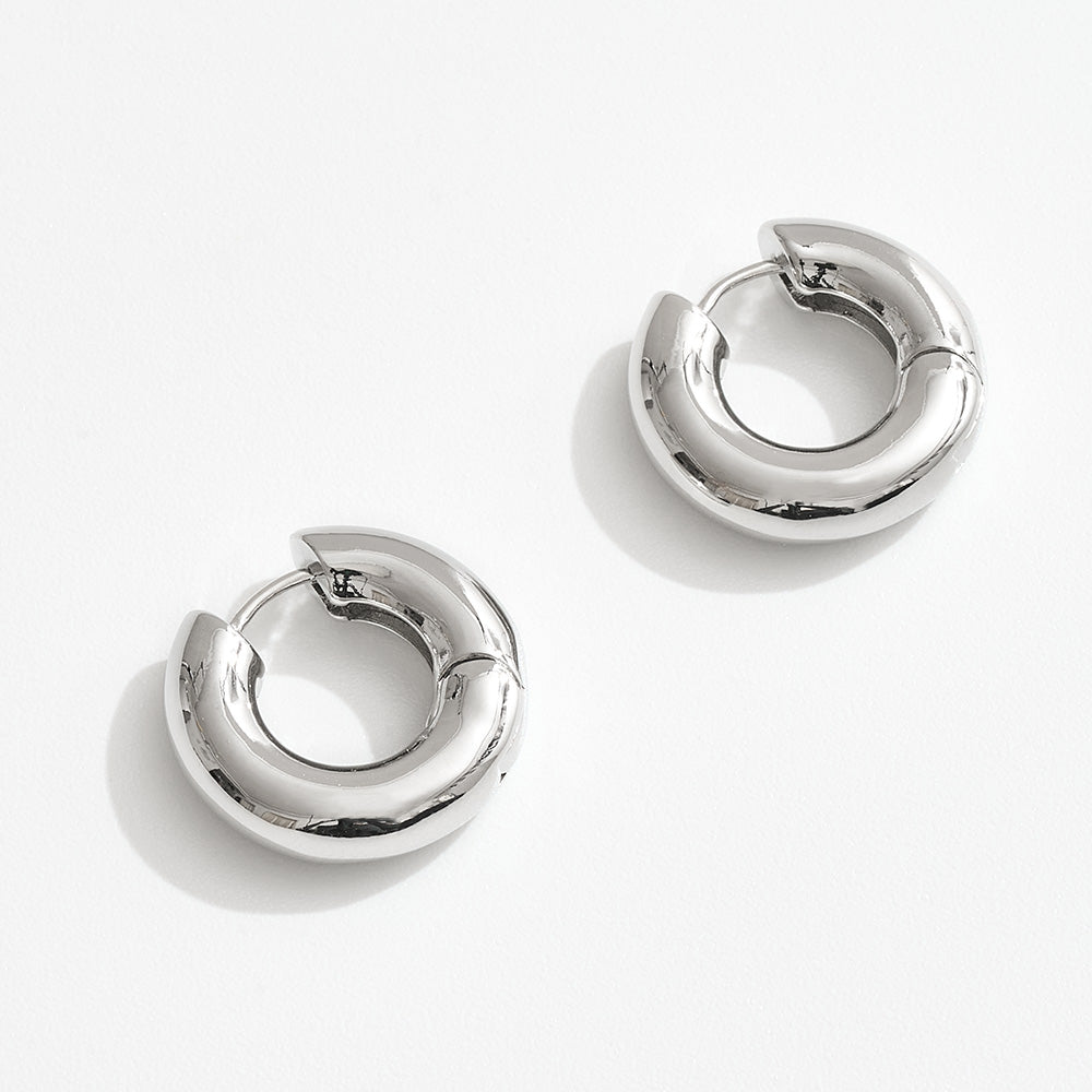 White Gold Dipped Chunky Huggie Hoop Earrings