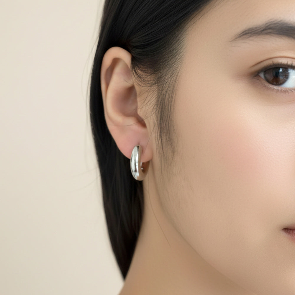 White Gold Dipped Chunky Huggie Hoop Earrings