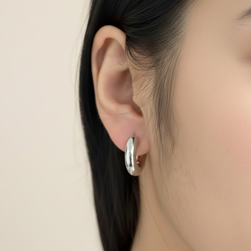White Gold Dipped Chunky Huggie Hoop Earrings