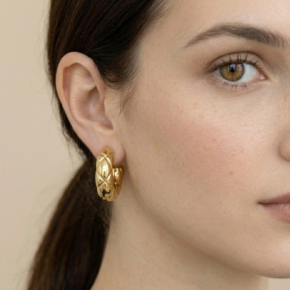 14K Gold Dipped Quilted Half Hoop Earrings