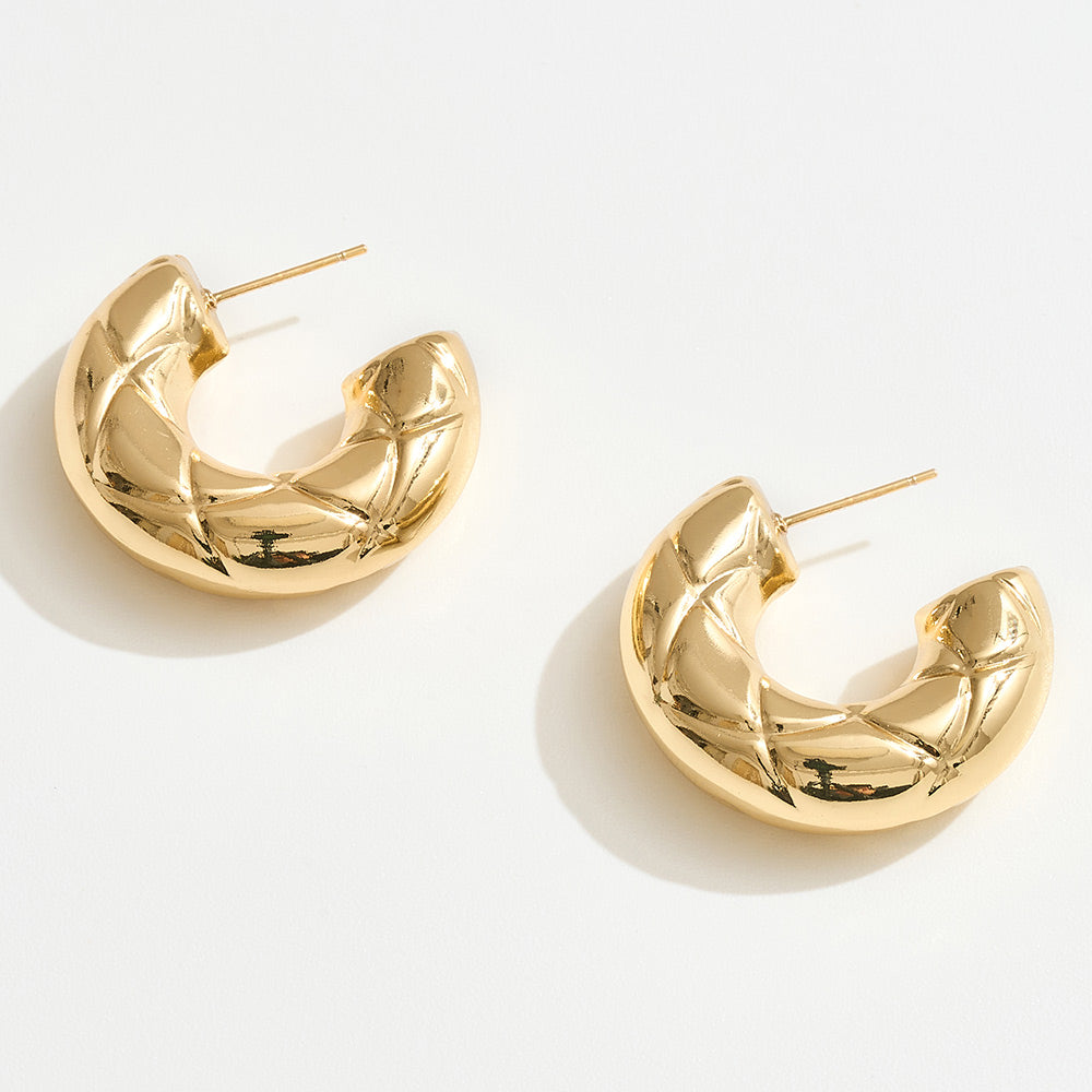 14K Gold Dipped Quilted Half Hoop Earrings