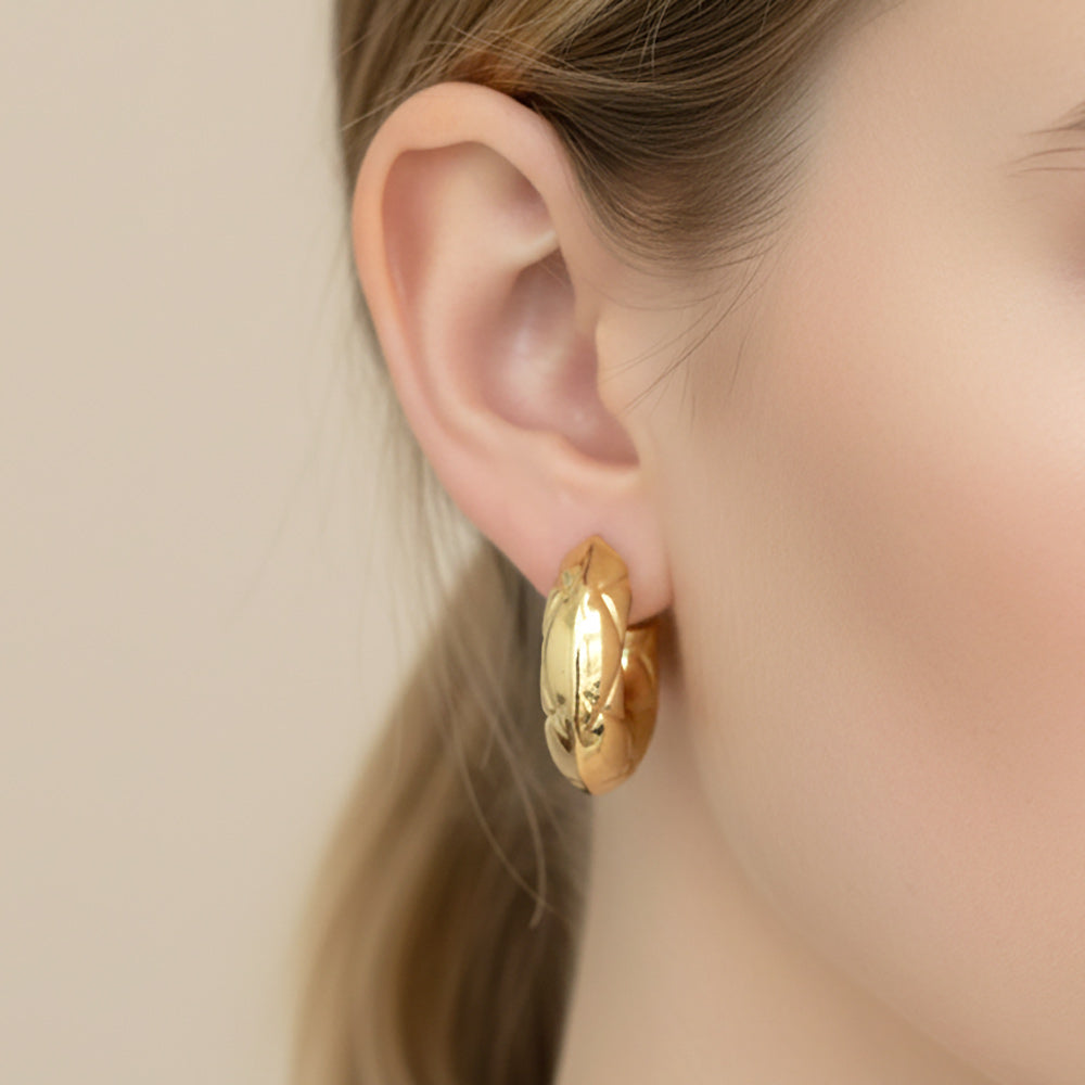 14K Gold Dipped Quilted Half Hoop Earrings