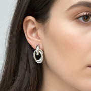 White Gold Dipped Double Oval Link Drop Earrings