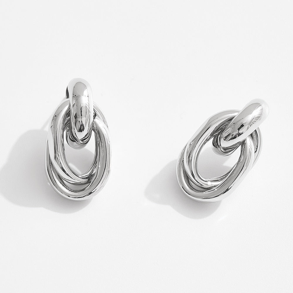 White Gold Dipped Double Oval Link Drop Earrings