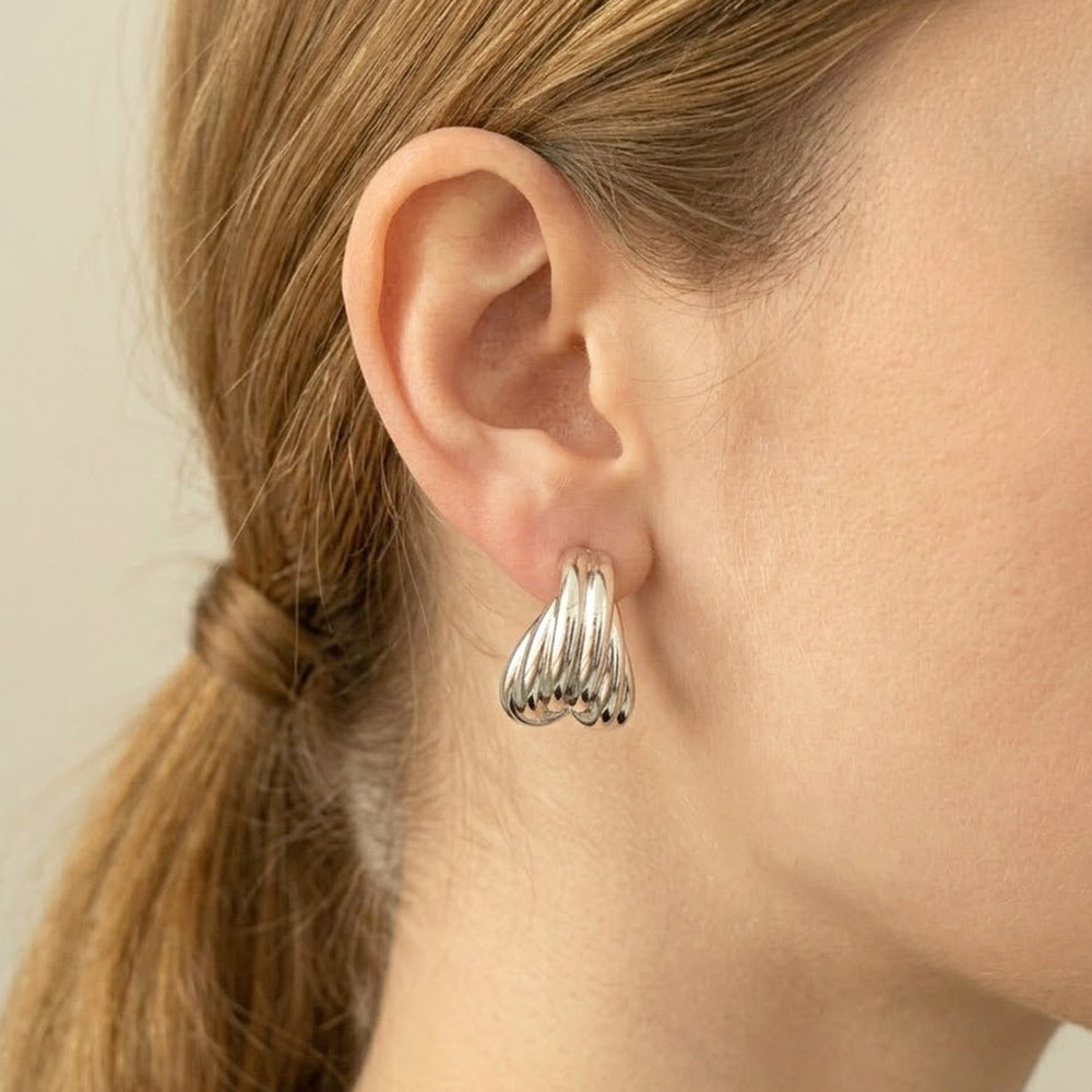 White Gold Dipped Layered Oval Statement Earrings