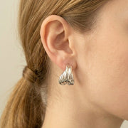White Gold Dipped Layered Oval Statement Earrings