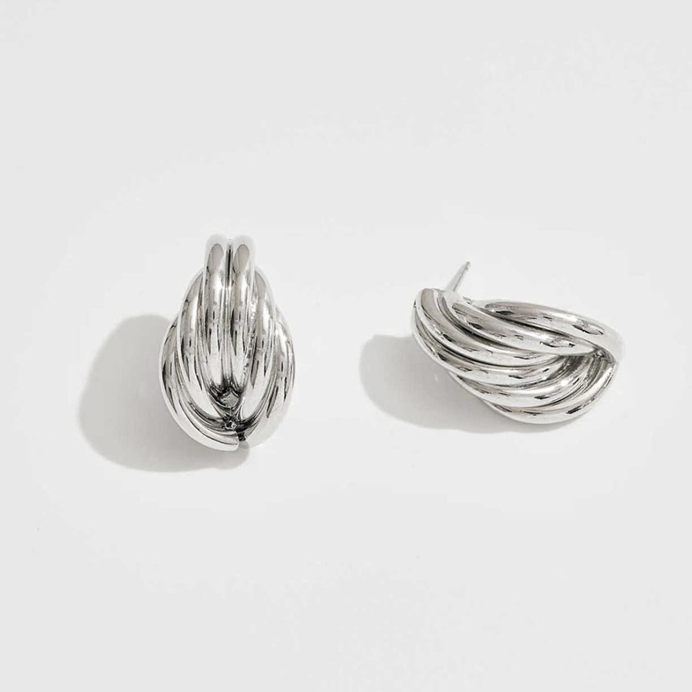 White Gold Dipped Layered Oval Statement Earrings