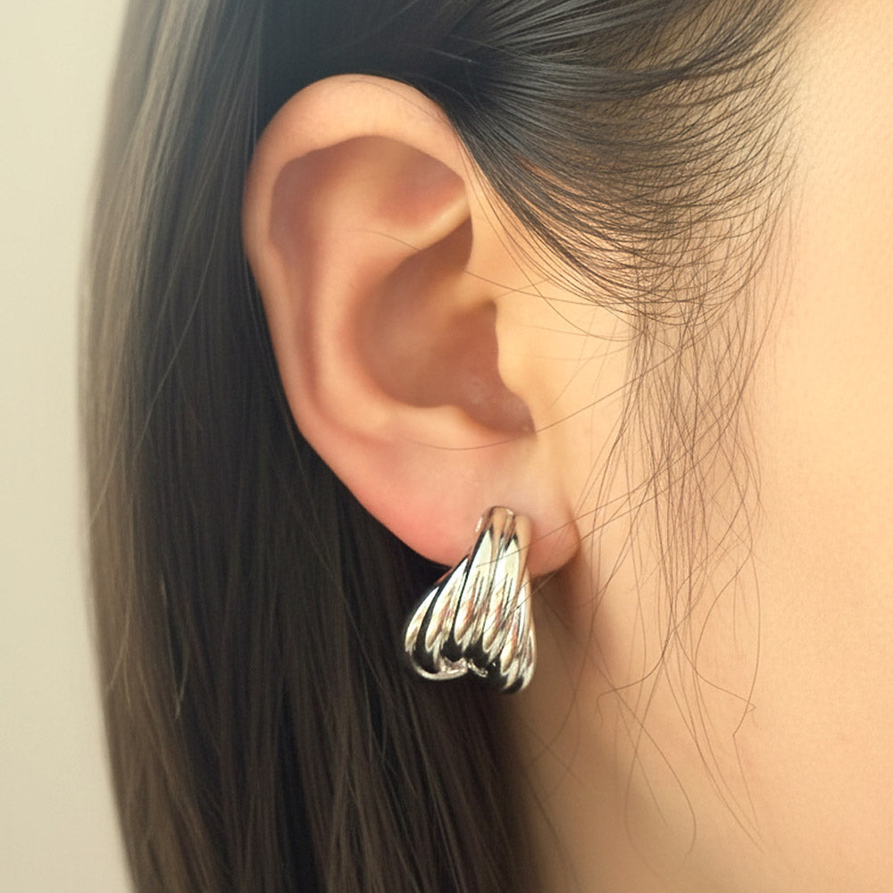 White Gold Dipped Layered Oval Statement Earrings