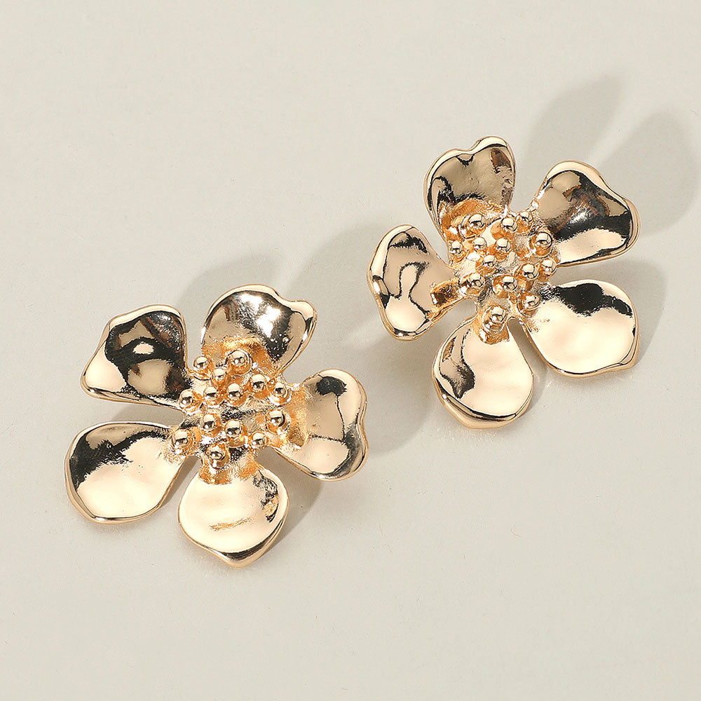 Metal Five Petal Flower Earrings