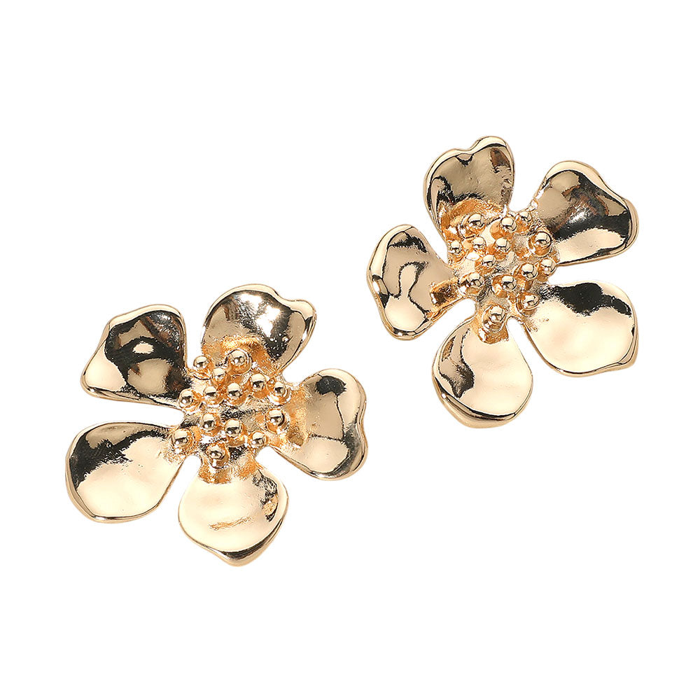 Metal Five Petal Flower Earrings