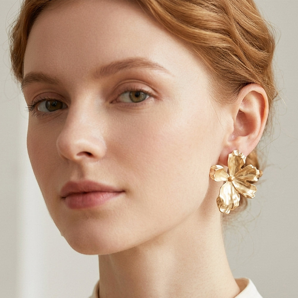 Metal Sculpted Floral Statement Earrings
