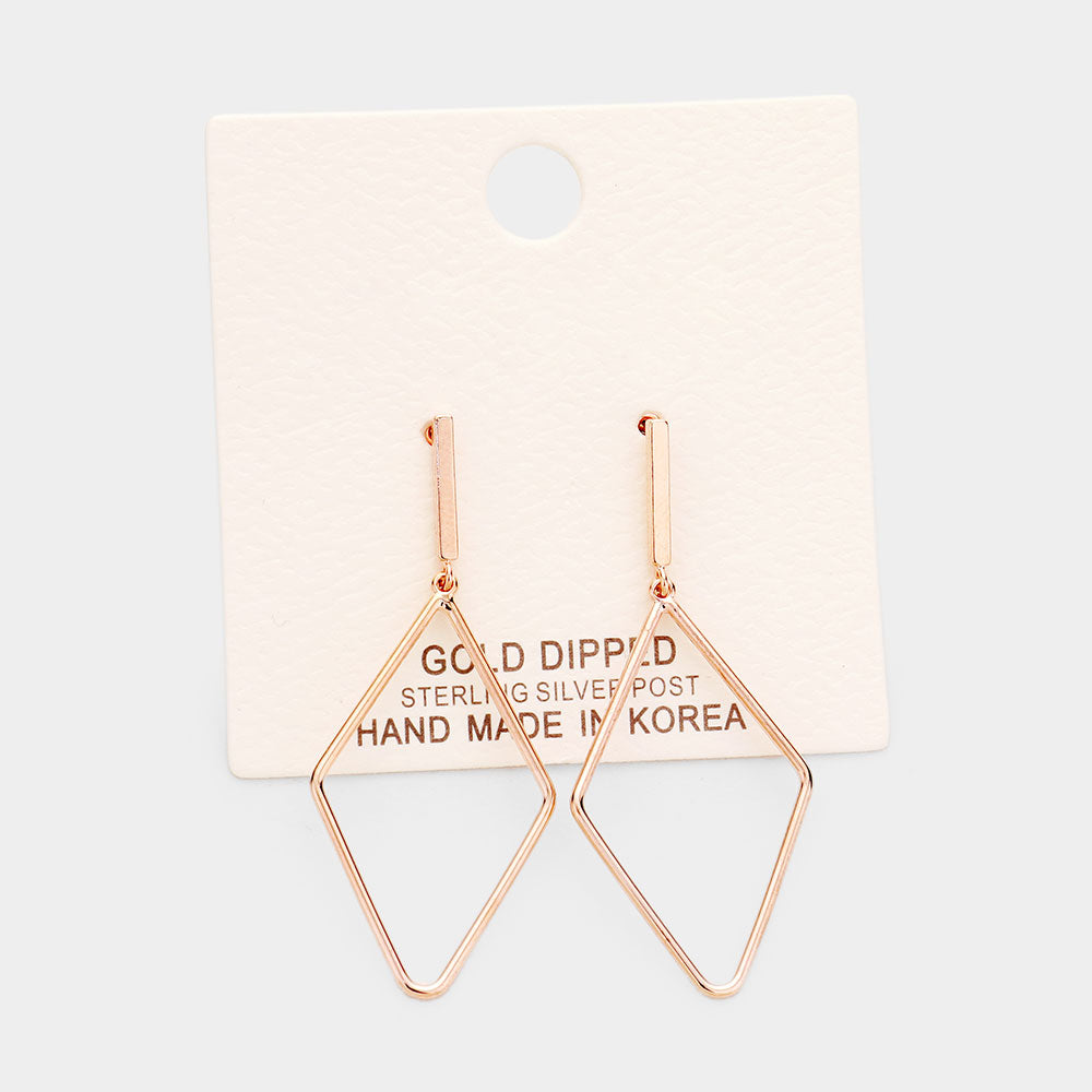 Gold Dipped Metal Bar Rhombus Earrings