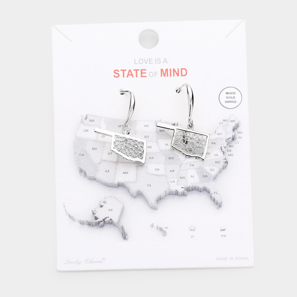 White Gold Dipped Oklahoma State Earrings