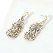 14K Gold Plated Two Tone Interlocking Chain Drop Earrings