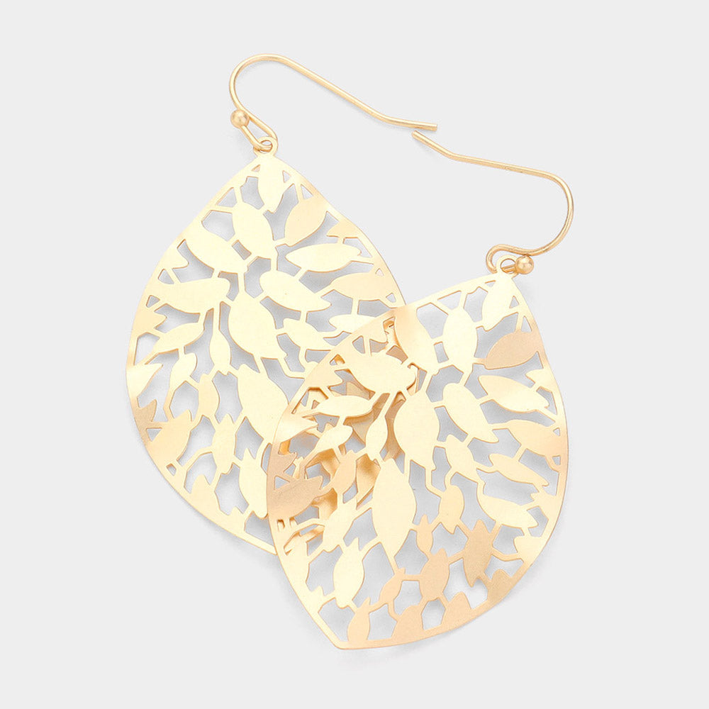 Petal Filigree Brass Metal Dangle Earrings