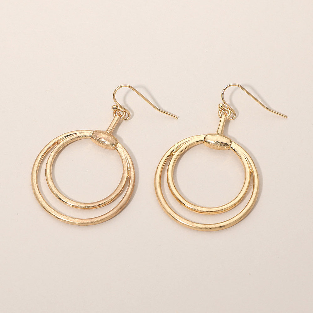 Open Metal Double Layered Circle Drop Earrings