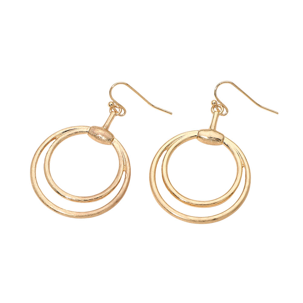 Open Metal Double Layered Circle Drop Earrings