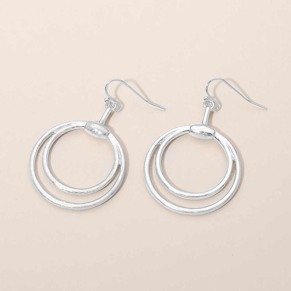 Open Metal Double Layered Circle Drop Earrings