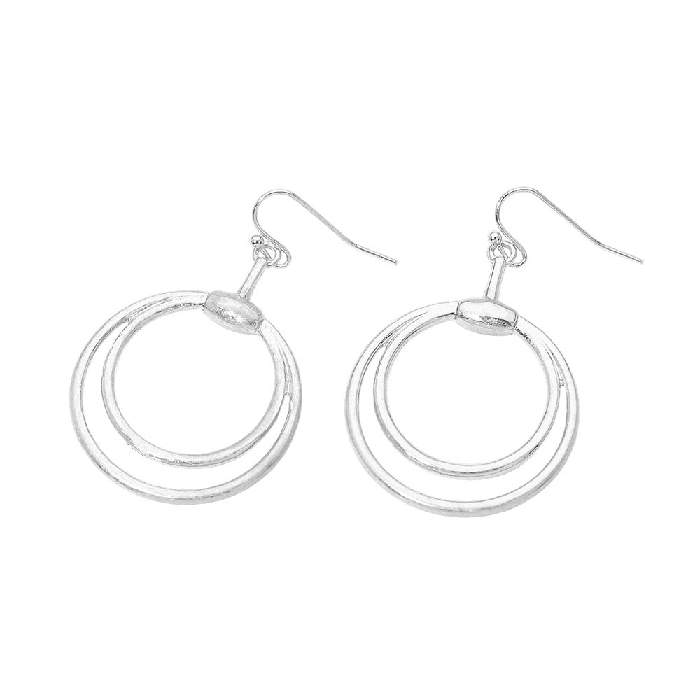 Open Metal Double Layered Circle Drop Earrings