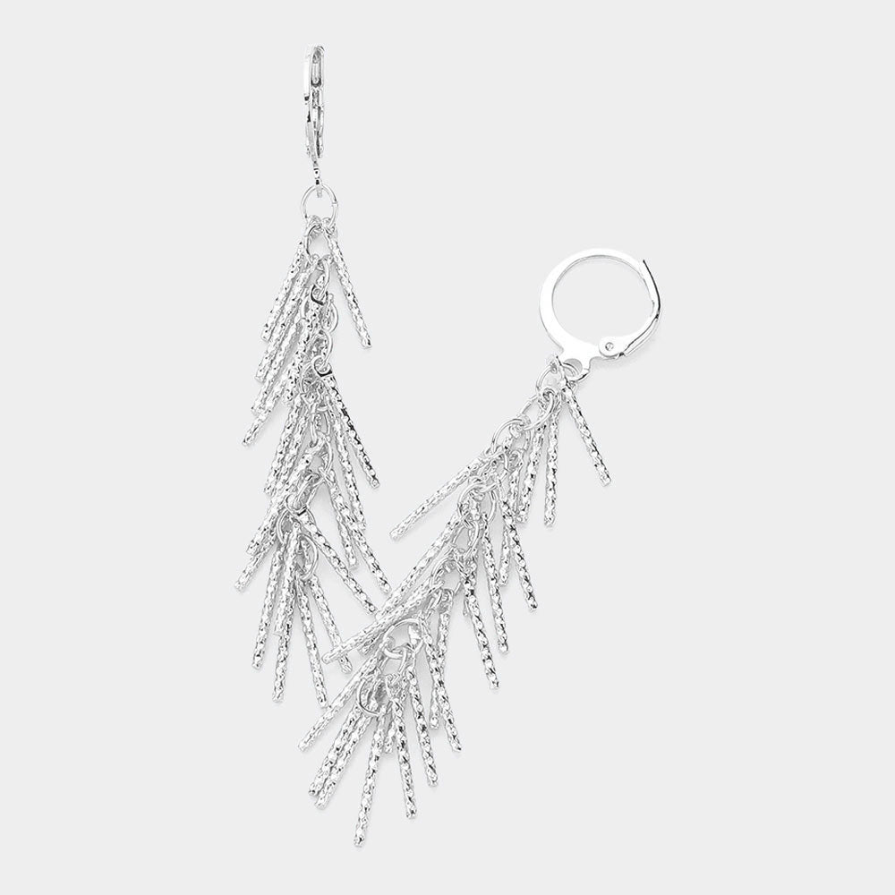 Textured Metal Fringe Dropdown Dangle Earrings