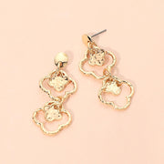 Hammered Metal Double Quatrefoil Link Drop Earrings