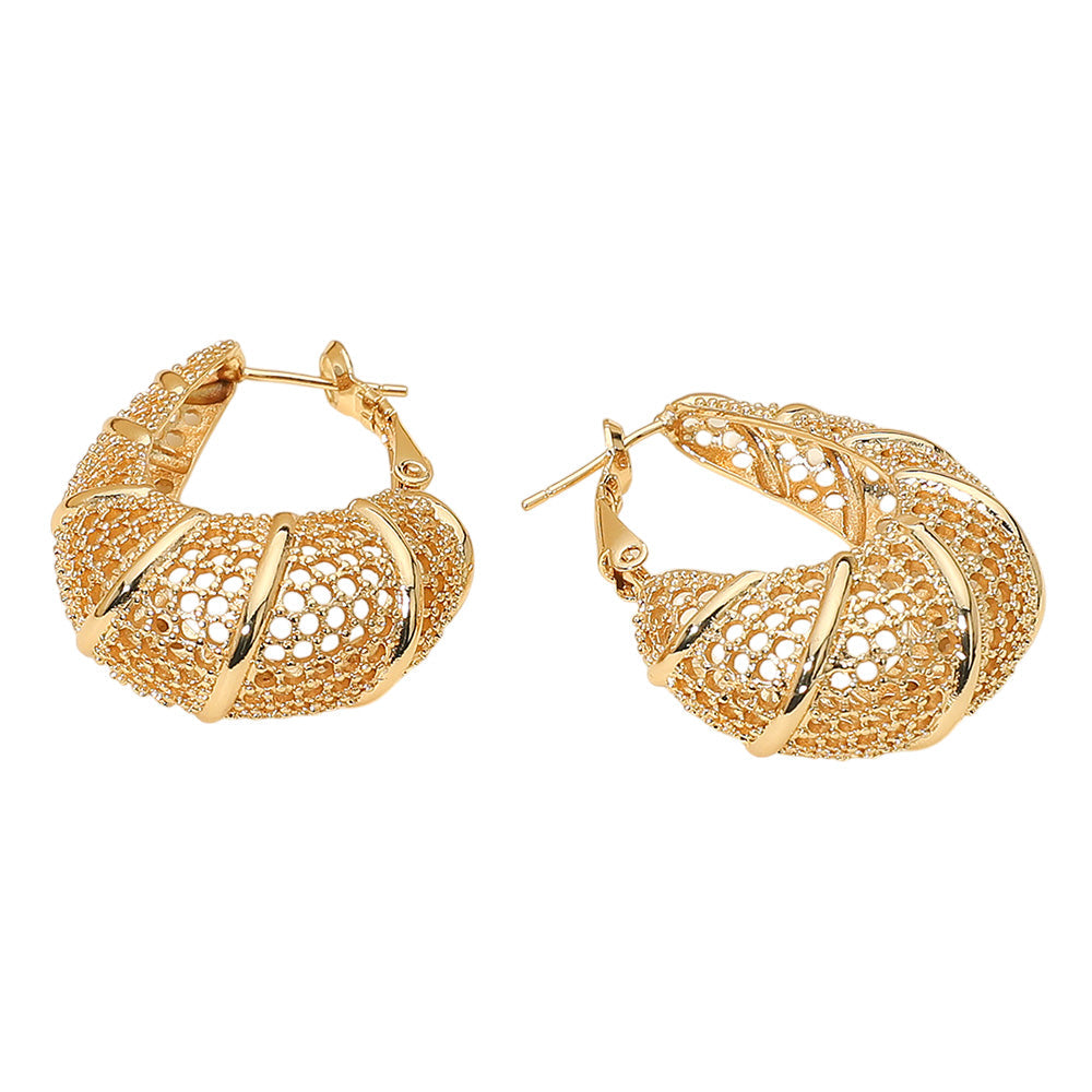 Metal Spiral Mesh Dome Hoop Earrings