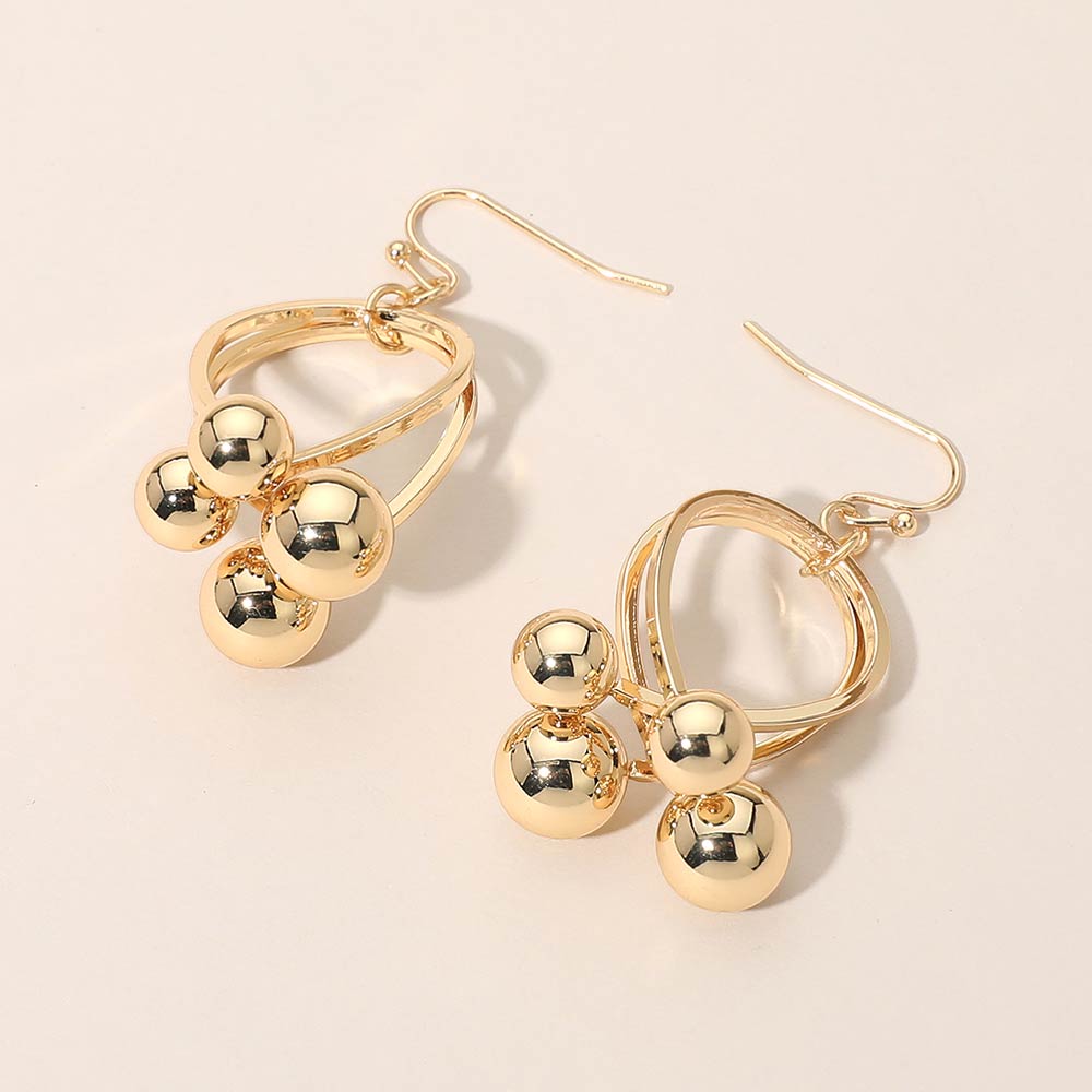 Abstract Metal Ball Cluster Hoop Drop Dangle Earrings