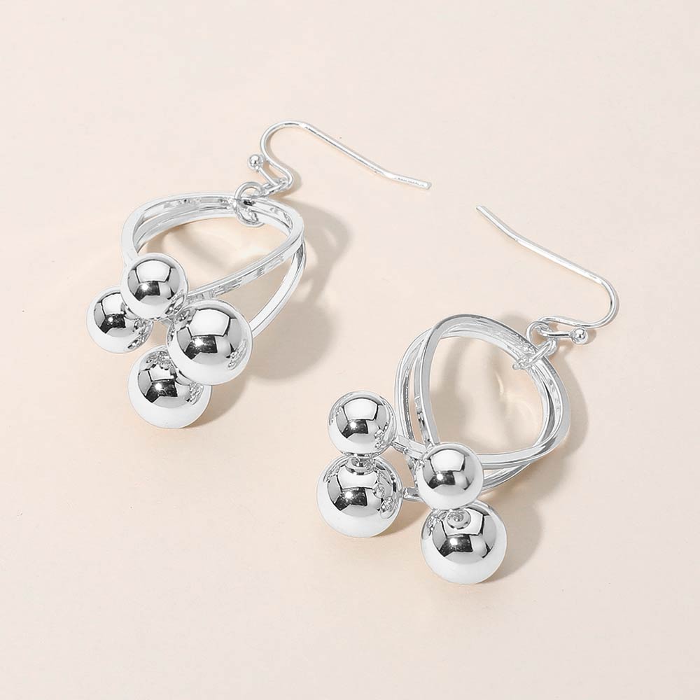 Abstract Metal Ball Cluster Hoop Drop Dangle Earrings
